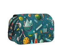 AQRJLPO Cartoon Science Theme Print Pencil Case Double - Layer Flip Pencil Pouch Pen Organizer Makeup Bag for School, Travel and Work