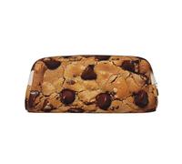 AQRJLPO Chocolate Cookie Print Leather Pencil Case with Silver Zipper, Multi-Use Cosmetic & Stationery Organizer, Waterproof Desk Storage Pouch for School, Office & Travel Gifts