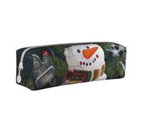 AQRJLPO Christmas Carton Snowman Printed Leather Simple Pencil Case, Cute Pencil Bag Pen Case Pouch, School Stationery Organizer Makeup Bag for Boys Girls Students