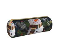 AQRJLPO Christmas Carton Snowman Printed Round Pencil Case, Cute Leather Pencil Bag Pen Case Pouch, School Stationery Organizer Makeup Bag for Boys Girls Students