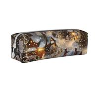 AQRJLPO Christmas Village Printed Leather Simple Pencil Case, Cute Pencil Bag Pen Case Pouch, School Stationery Organizer Makeup Bag for Boys Girls Students