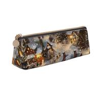 AQRJLPO Christmas Village Printed Stationery Pencil Case, Cute Leather Pencil Bag Pen Case Pouch, School Stationery Organizer Makeup Bag for Boys Girls Students