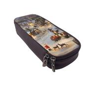 AQRJLPO Christmas Village Prints Leather Pencil Case & Cosmetic Organizer Pouch with Zipper - Waterproof School Supplies, Travel Makeup Bag, Stationery Gift for Students, Women