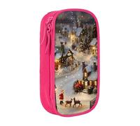 AQRJLPO Christmas Village Prints Pencil Case for Students Boys Girls - Large Capacity Double-Layer Office School Stationery Pouch Pencil Holder,Pink