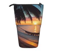 AQRJLPO Coconut Beach Sunset Hammock Print Expandable Pencil Case Organize, Stretchable Travel Stationery & Makeup Pouch Desk Storage Box for School, Office, Travel