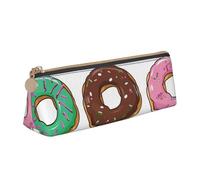 AQRJLPO Colored Cartoon Donuts Printed Stationery Pencil Case, Cute Leather Pencil Bag Pen Case Pouch, School Stationery Organizer Makeup Bag for Boys Girls Students