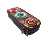 AQRJLPO Colorful Cartoon Donuts Prints Leather Pencil Case & Cosmetic Organizer Pouch with Zipper - Waterproof School Supplies, Travel Makeup Bag, Stationery Gift for Students, Women