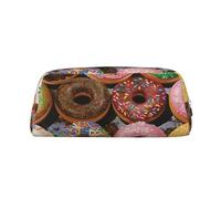AQRJLPO Colorful Donuts Print Leather Pencil Case with Silver Zipper, Multi-Use Cosmetic & Stationery Organizer, Waterproof Desk Storage Pouch for School, Office & Travel Gifts