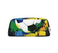 AQRJLPO Colorful Football Print Leather Pencil Case with Gold Zipper, Multi-Use Cosmetic & Stationery Organizer, Waterproof Desk Storage Pouch for School, Office & Travel Gifts