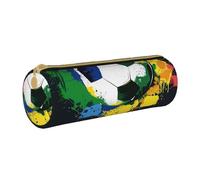 AQRJLPO Colorful Football Printed Round Pencil Case, Cute Leather Pencil Bag Pen Case Pouch, School Stationery Organizer Makeup Bag for Boys Girls Students