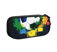 AQRJLPO Colorful Football Prints Pencil Case for Boys Girls Large Capacity Office School Students Stationery Pouch Pencil Holder with 2 Compartments,Black