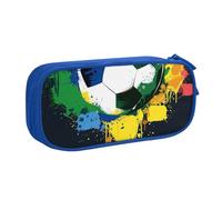 AQRJLPO Colorful Football Prints Pencil Case for Boys Girls Large Capacity Office School Students Stationery Pouch Pencil Holder with 2 Compartments,Blue