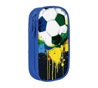 AQRJLPO Colorful Football Prints Pencil Case for Students Boys Girls - Large Capacity Double-Layer Office School Stationery Pouch Pencil Holder,Blue