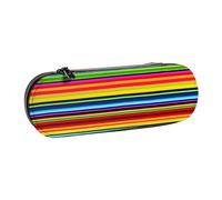 AQRJLPO Colorful Mexican Stripes Print Leather Pencil Case Organize, Multi-Use Travel Cosmetic Bag, Zipper Desk Storage Box Compact Gift for School, Office, Travel