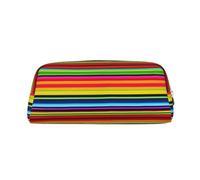 AQRJLPO Colorful Mexican Stripes Print Leather Pencil Case with Silver Zipper, Multi-Use Cosmetic & Stationery Organizer, Waterproof Desk Storage Pouch for School, Office & Travel Gifts
