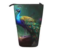 AQRJLPO Colorful Peacock Print Expandable Pencil Case Organize, Stretchable Travel Stationery & Makeup Pouch Desk Storage Box for School, Office, Travel