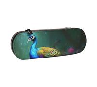AQRJLPO Colorful Peacock Print Leather Pencil Case Organize, Multi-Use Travel Cosmetic Bag, Zipper Desk Storage Box Compact Gift for School, Office, Travel