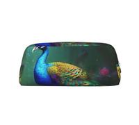 AQRJLPO Colorful Peacock Print Leather Pencil Case with Silver Zipper, Multi-Use Cosmetic & Stationery Organizer, Waterproof Desk Storage Pouch for School, Office & Travel Gifts