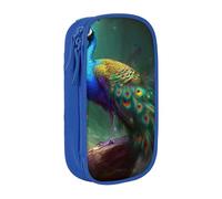 AQRJLPO Colorful Peacock Prints Pencil Case for Students Boys Girls - Large Capacity Double-Layer Office School Stationery Pouch Pencil Holder,Blue