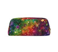 AQRJLPO Colorful Rainbow Stars Print Leather Pencil Case with Silver Zipper, Multi-Use Cosmetic & Stationery Organizer, Waterproof Desk Storage Pouch for School, Office & Travel Gifts
