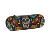 AQRJLPO Colorful Sugar Skulls Print Leather Pencil Case Organize, Multi-Use Travel Cosmetic Bag, Zipper Desk Storage Box Compact Gift for School, Office, Travel