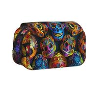 AQRJLPO Colorful Sugar Skulls Print Pencil Case Double - Layer Flip Pencil Pouch Pen Organizer Makeup Bag for School, Travel and Work