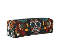 AQRJLPO Colorful Sugar Skulls Printed Leather Simple Pencil Case, Cute Pencil Bag Pen Case Pouch, School Stationery Organizer Makeup Bag for Boys Girls Students