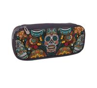 AQRJLPO Colorful Sugar Skulls Prints Flip Leather Pencil Case Cute Pen Pencil Pouch Pencil Box Travel Makeup Bag Stationery Gift for Students Girls Boys Women