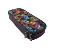 AQRJLPO Colorful Sugar Skulls Prints Leather Pencil Case & Cosmetic Organizer Pouch with Zipper - Waterproof School Supplies, Travel Makeup Bag, Stationery Gift for Students, Women
