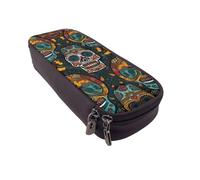 AQRJLPO Colorful Sugar Skulls Prints Leather Pencil Case & Cosmetic Organizer Pouch with Zipper - Waterproof School Supplies, Travel Makeup Bag, Stationery Gift for Students, Women