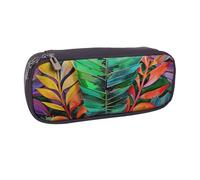 AQRJLPO Colorful Tropical Leaf Prints Flip Leather Pencil Case Cute Pen Pencil Pouch Pencil Box Travel Makeup Bag Stationery Gift for Students Girls Boys Women