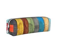 AQRJLPO Colorful Wood Board Printed Leather Simple Pencil Case, Cute Pencil Bag Pen Case Pouch, School Stationery Organizer Makeup Bag for Boys Girls Students