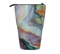 AQRJLPO Colourful Marble Print Expandable Pencil Case Organize, Stretchable Travel Stationery & Makeup Pouch Desk Storage Box for School, Office, Travel