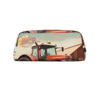 AQRJLPO Company Farm Tractor Print Leather Pencil Case with Silver Zipper, Multi-Use Cosmetic & Stationery Organizer, Waterproof Desk Storage Pouch for School, Office & Travel Gifts
