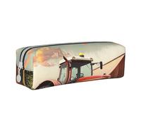 AQRJLPO Company Farm Tractor Printed Leather Simple Pencil Case, Cute Pencil Bag Pen Case Pouch, School Stationery Organizer Makeup Bag for Boys Girls Students