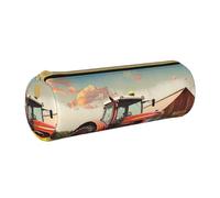 AQRJLPO Company Farm Tractor Printed Round Pencil Case, Cute Leather Pencil Bag Pen Case Pouch, School Stationery Organizer Makeup Bag for Boys Girls Students