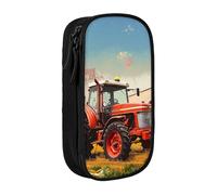 AQRJLPO Company Farm Tractor Prints Pencil Case for Students Boys Girls - Large Capacity Double-Layer Office School Stationery Pouch Pencil Holder,Black