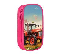 AQRJLPO Company Farm Tractor Prints Pencil Case for Students Boys Girls - Large Capacity Double-Layer Office School Stationery Pouch Pencil Holder,Pink