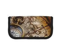 AQRJLPO Compass and Old World Map Print Canvas Pencil Case for Boys Girls Women, Cosmetic & Stationery Organizer, Zipper Desk Storage Pouch for School, Office & Travel Gifts