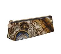 AQRJLPO Compass and Old World Map Printed Stationery Pencil Case, Cute Leather Pencil Bag Pen Case Pouch, School Stationery Organizer Makeup Bag for Boys Girls Students