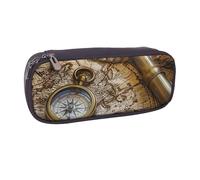 AQRJLPO Compass and Old World Map Prints Flip Leather Pencil Case Cute Pen Pencil Pouch Pencil Box Travel Makeup Bag Stationery Gift for Students Girls Boys Women