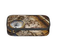 AQRJLPO Compass and Old World Map Prints Pencil Case Cute Pen Pencil Pouch Large Capacity Compartment Pencil Box Travel Makeup Bag for Students Girls Boys Women