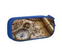 AQRJLPO Compass and Old World Map Prints Pencil Case for Boys Girls Large Capacity Office School Students Stationery Pouch Pencil Holder with 2 Compartments,Blue