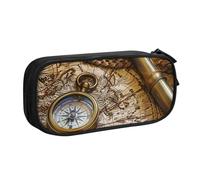 AQRJLPO Compass and Old World Map Prints Pencil Case for Boys Girls Large Capacity Office School Students Stationery Pouch Pencil Holder with 2 Compartments,Black