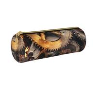 AQRJLPO Cool Steampunk Gears Printed Round Pencil Case, Cute Leather Pencil Bag Pen Case Pouch, School Stationery Organizer Makeup Bag for Boys Girls Students