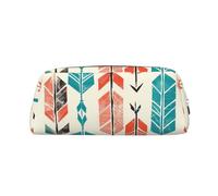 AQRJLPO Coral and Teal Arrows Print Leather Pencil Case with Silver Zipper, Multi-Use Cosmetic & Stationery Organizer, Waterproof Desk Storage Pouch for School, Office & Travel Gifts