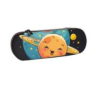 AQRJLPO Cute Cartoon Planets Print Leather Pencil Case Organize, Multi-Use Travel Cosmetic Bag, Zipper Desk Storage Box Compact Gift for School, Office, Travel