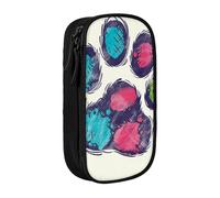 AQRJLPO Cute Colorful Dog Paw Prints Pencil Case for Students Boys Girls - Large Capacity Double-Layer Office School Stationery Pouch Pencil Holder,Black