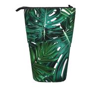 AQRJLPO Cute Green Palm Leaves Print Expandable Pencil Case Organize, Stretchable Travel Stationery & Makeup Pouch Desk Storage Box for School, Office, Travel