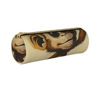 AQRJLPO Cute Monkey Print Printed Round Pencil Case, Cute Leather Pencil Bag Pen Case Pouch, School Stationery Organizer Makeup Bag for Boys Girls Students